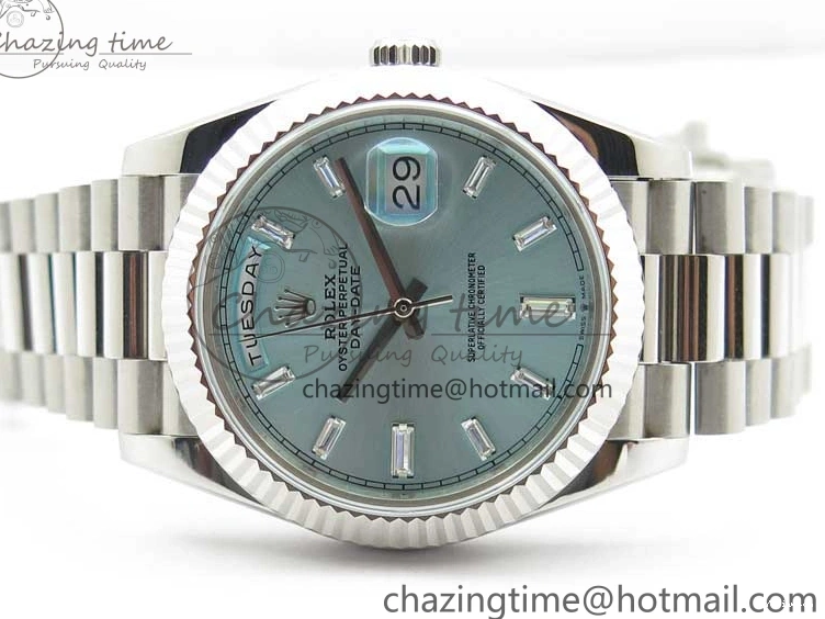 40mm Dial 904 President Ice on Markers T 228239 Blue Crystal SS A2836 Bracelet Dial New SS Version BP Day-Date 0330